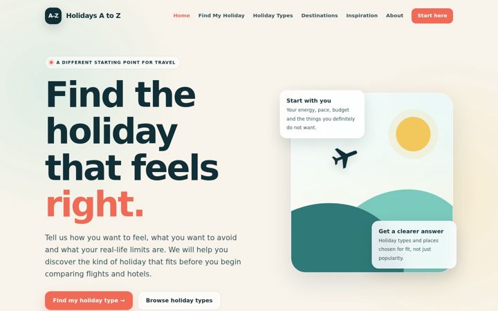 Screenshot of holidaysatoz.com