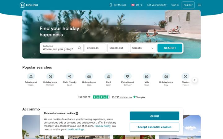 Screenshot of holidu.co.uk