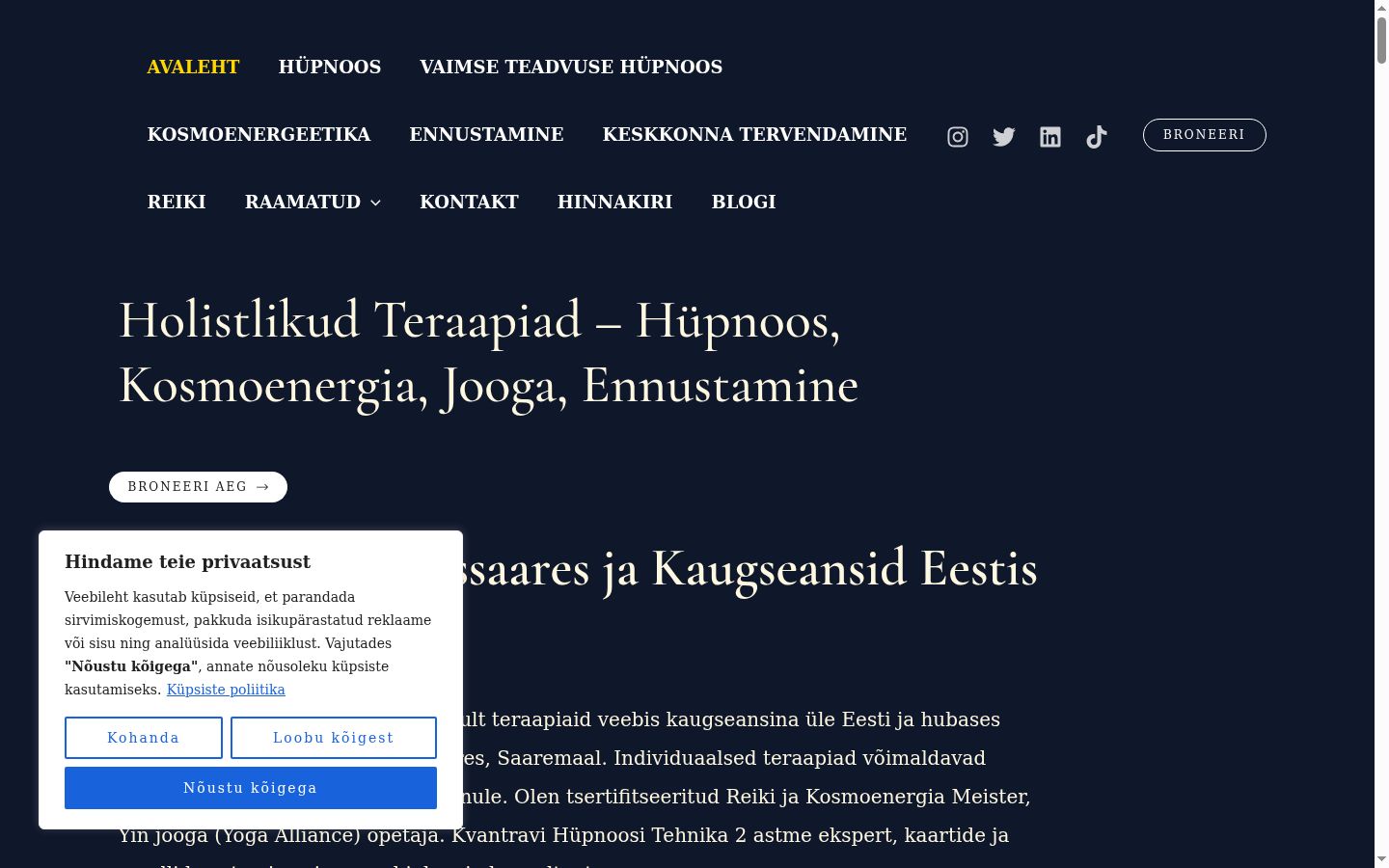 Skärmbild av samtyckesbannern som visades före någon interaktion