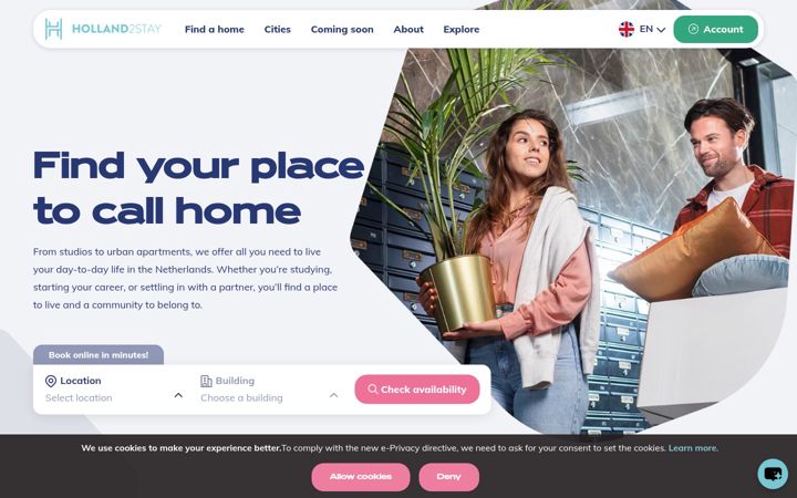 Kuvakaappaus sivustosta holland2stay.com