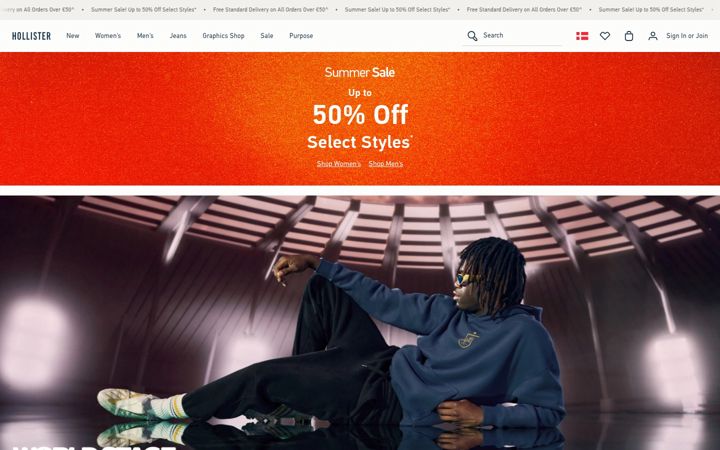Screenshot stránky hollisterco.com
