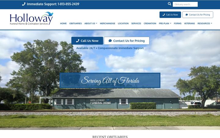 Screenshot of hollowayfuneralhomefl.com