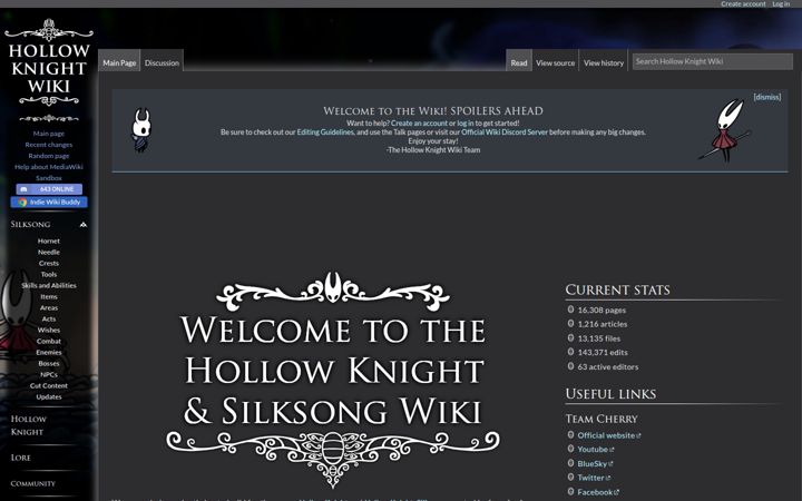 Screenshot of hollowknight.wiki