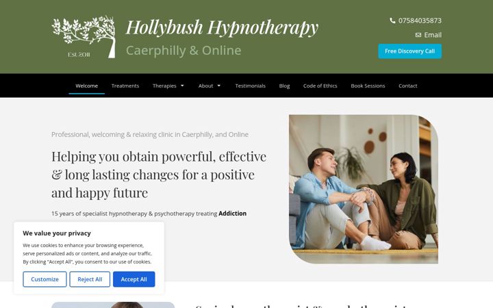 Screenshot of hollybush-hypnotherapy.co.uk
