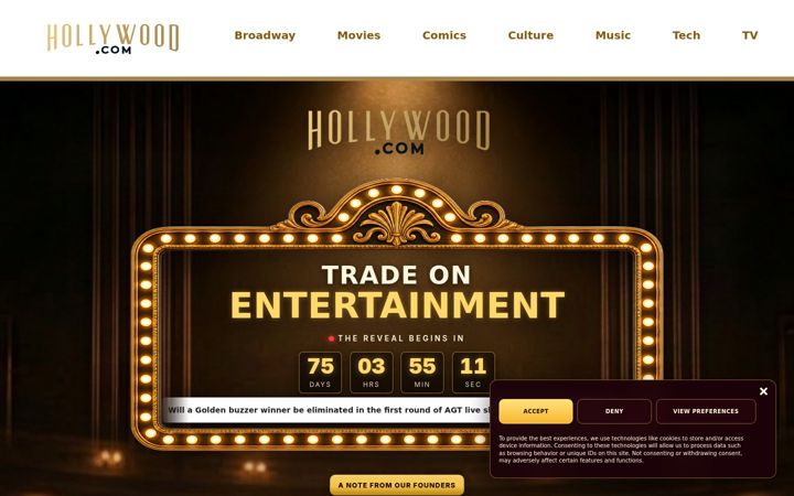 Екранна снимка на hollywood.com