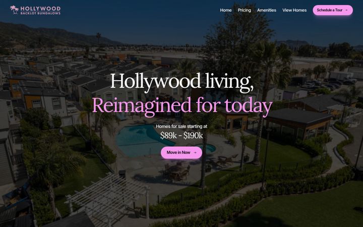 Screenshot of hollywoodbacklotbungalows.com