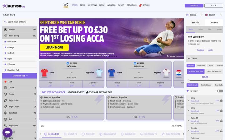 Screenshot of hollywoodbets.co.uk