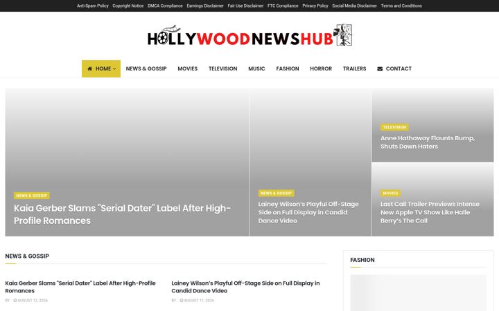 Screenshot of hollywoodnewshub.com