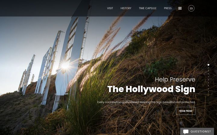 Kuvakaappaus sivustosta hollywoodsign.org