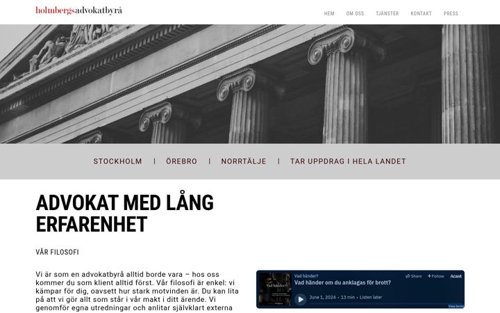 Screenshot of holmbergsadvokatbyra.se