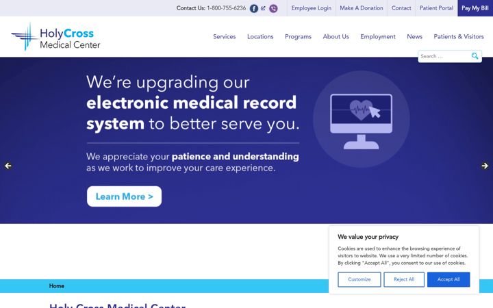 Screenshot of holycrossmedicalcenter.org
