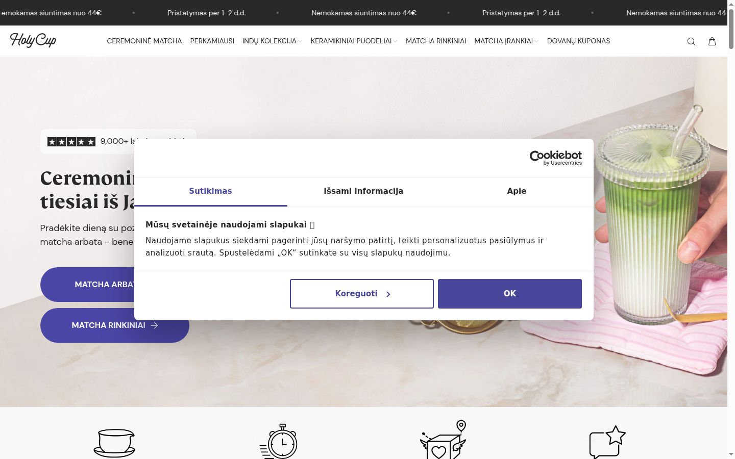 Posnetek zaslona pasice za privolitev, prikazane pred kakršno koli interakcijo