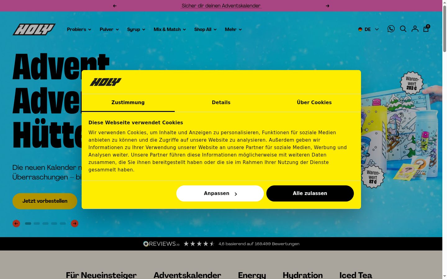 Screenshot del banner di consenso mostrato prima di qualsiasi interazione