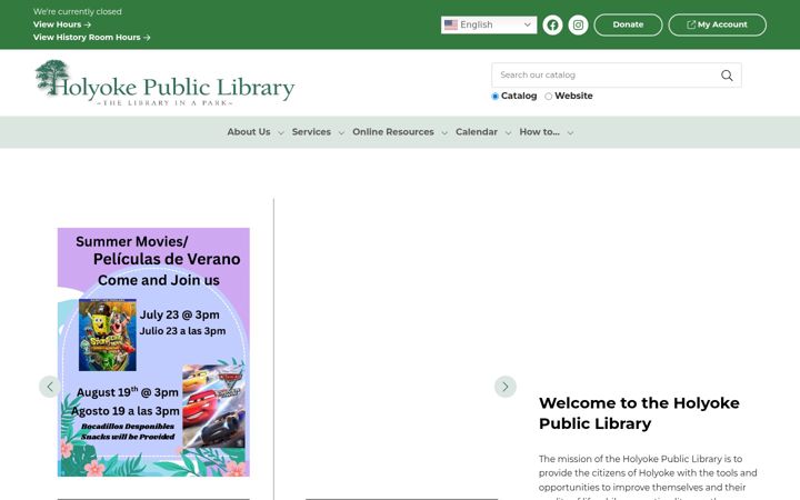 Screenshot of holyokelibrary.org