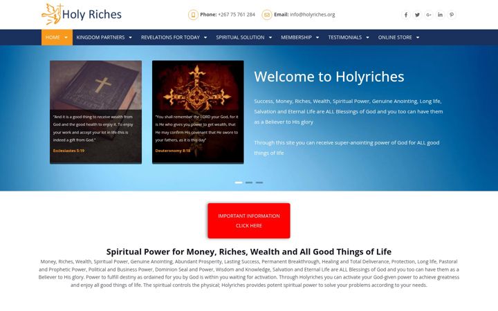 Screenshot of holyriches.org