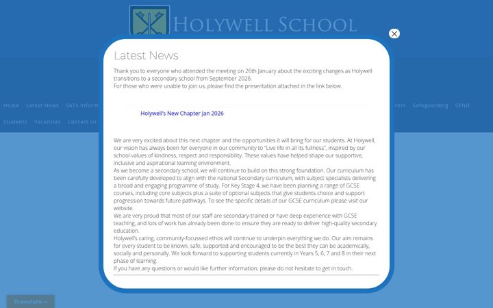Screenshot of holywellschool.co.uk