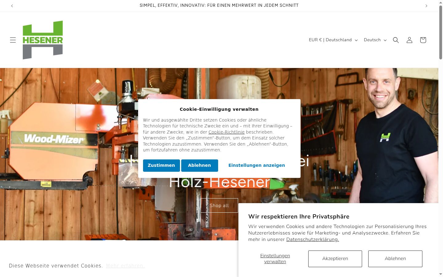 Screenshot of the consent banner shown before any interaction