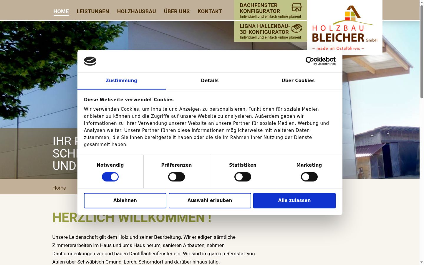 Screenshot des Einwilligungsbanners vor jeglicher Interaktion