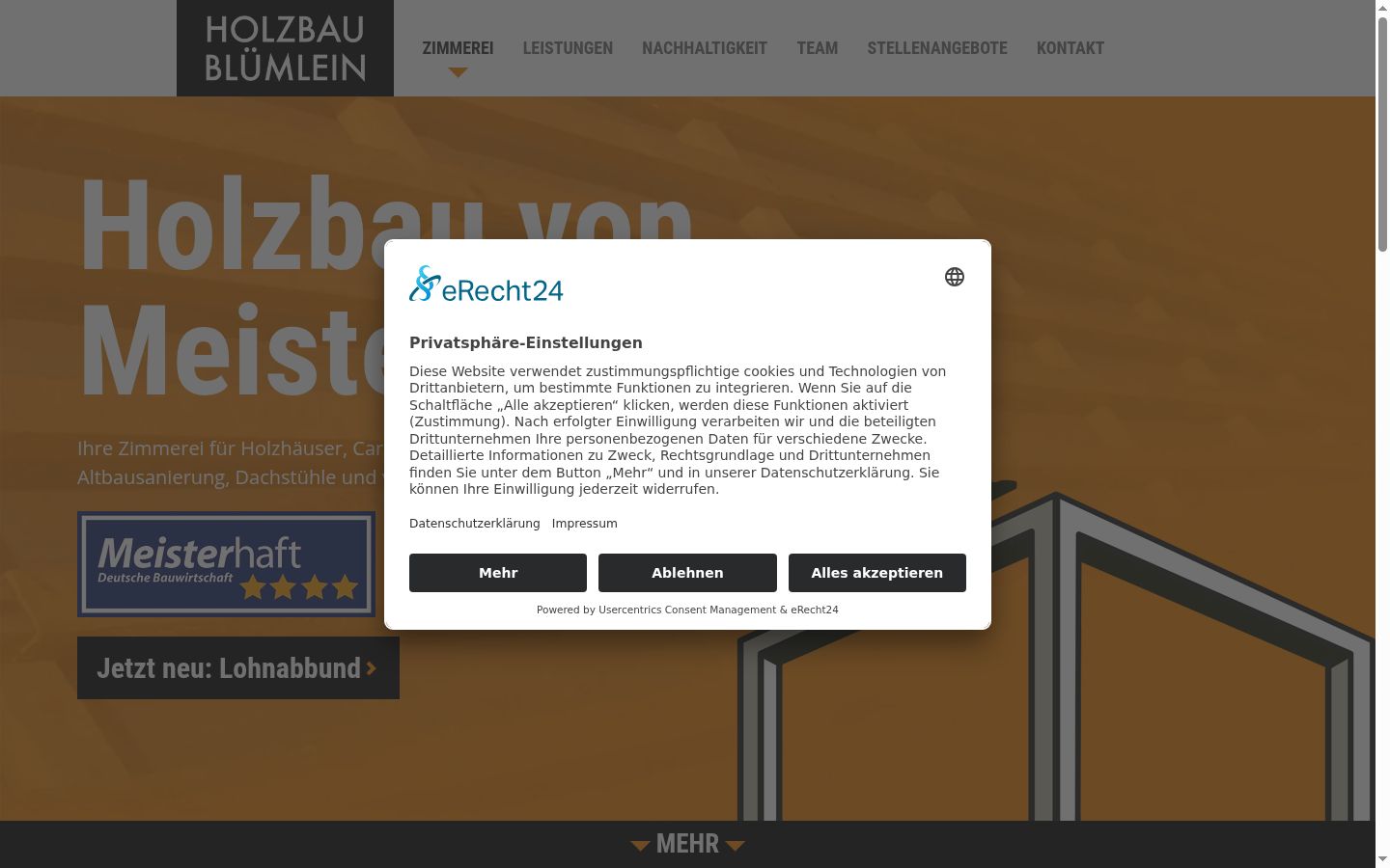 Screenshot des Einwilligungsbanners vor jeglicher Interaktion