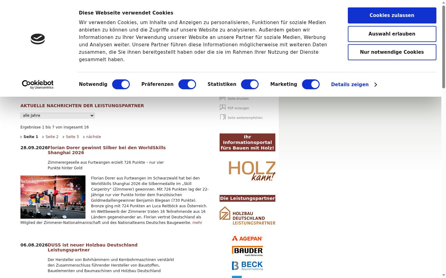 Screenshot des Einwilligungsbanners vor jeglicher Interaktion