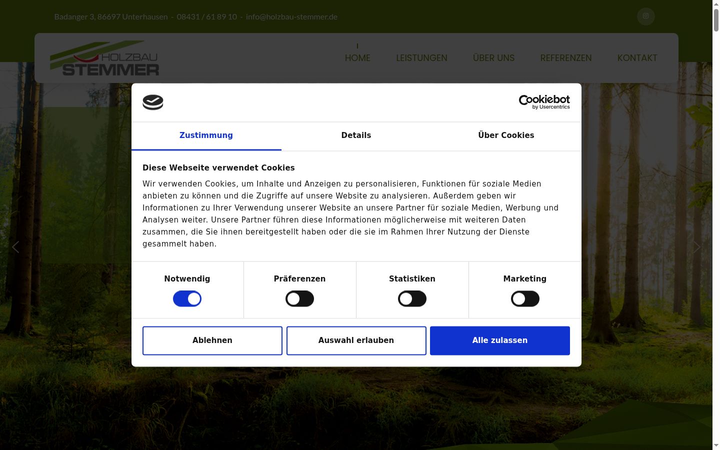 Screenshot del banner di consenso mostrato prima di qualsiasi interazione