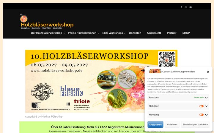 Screenshot of holzblaeserworkshop.de