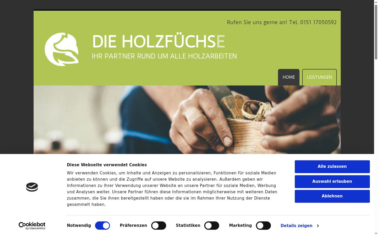 Screenshot des Einwilligungsbanners vor jeglicher Interaktion