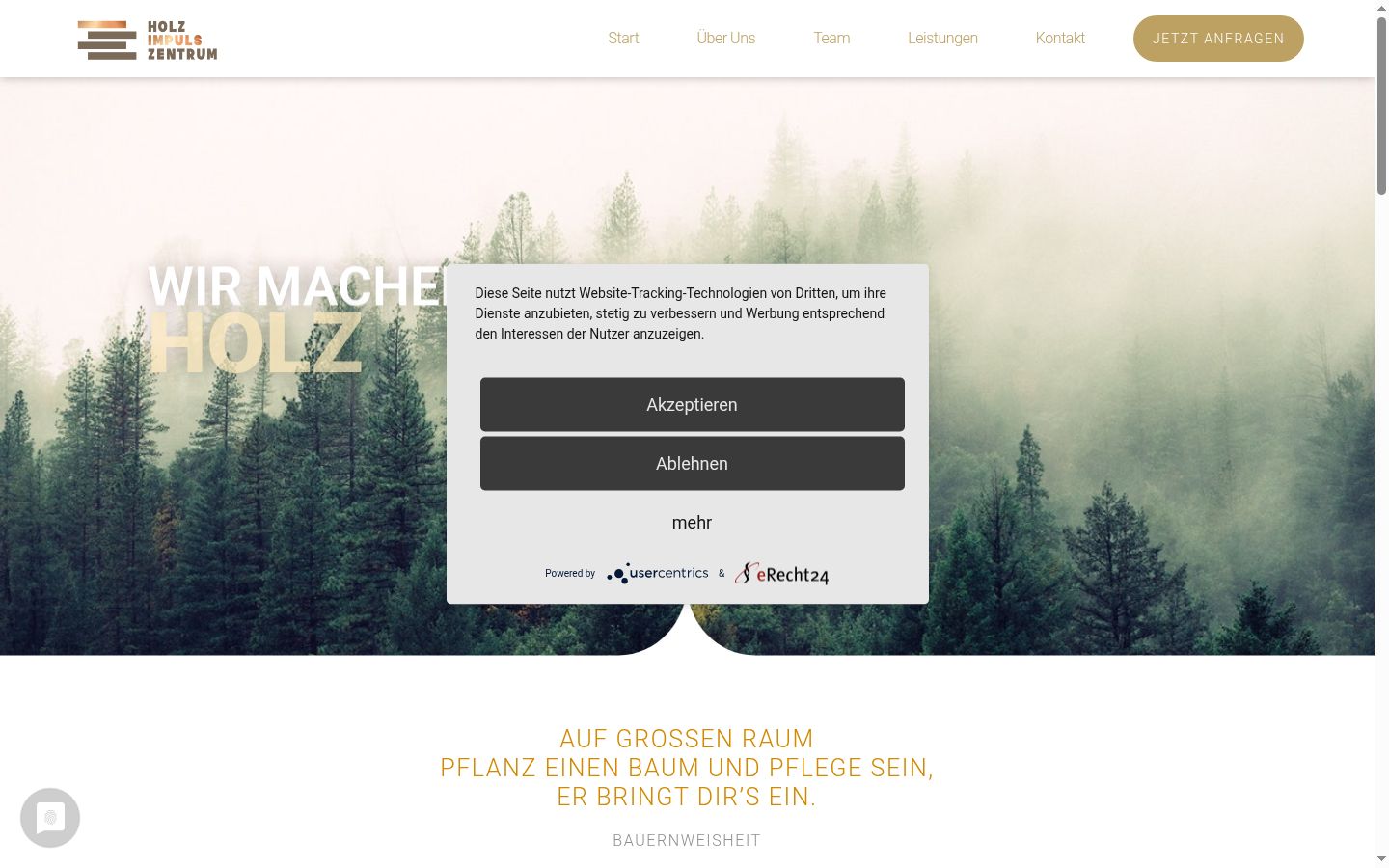 Screenshot des Einwilligungsbanners vor jeglicher Interaktion