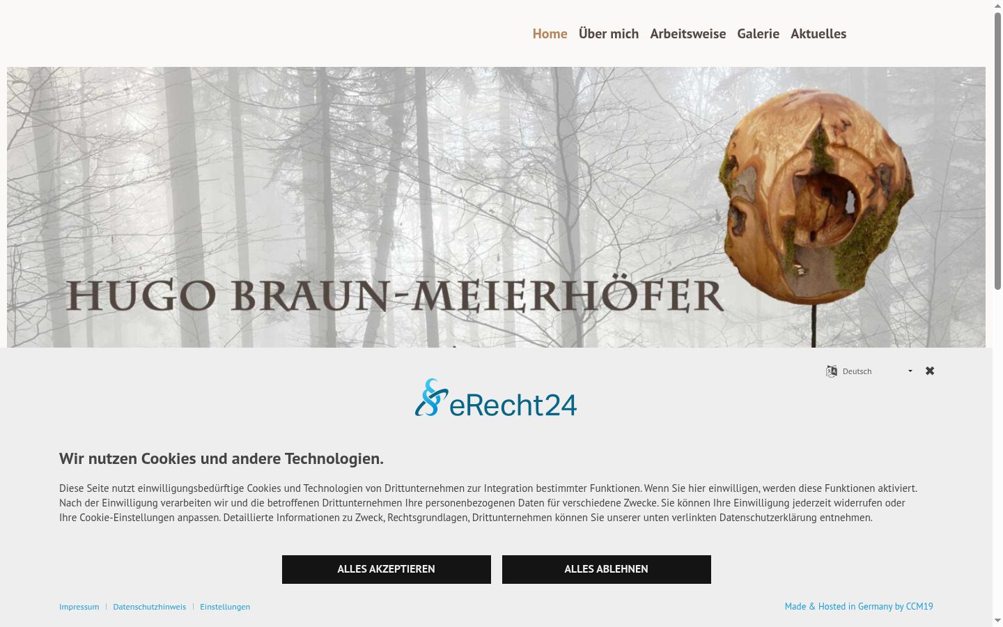 Screenshot des Einwilligungsbanners vor jeglicher Interaktion