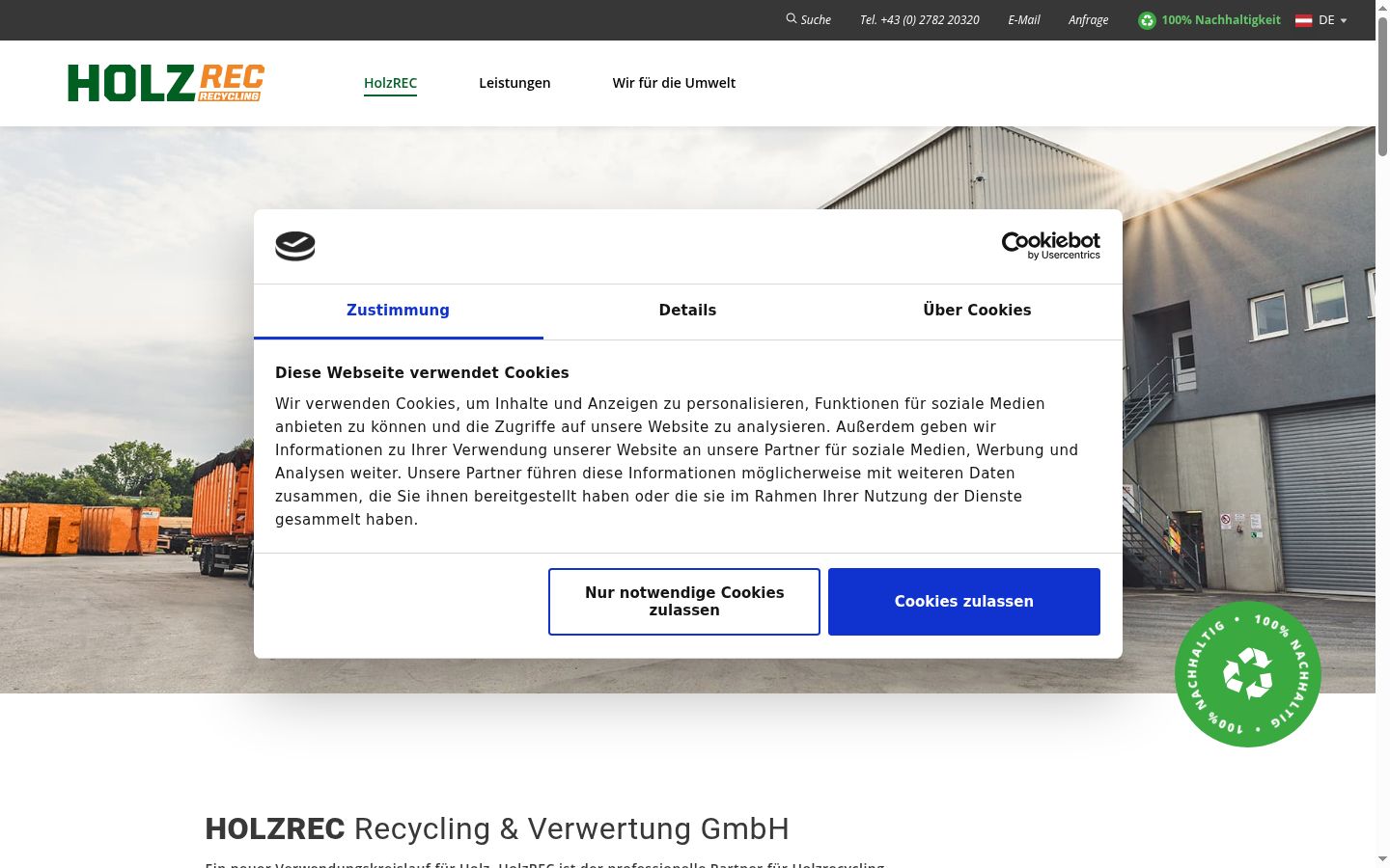 Screenshot des Einwilligungsbanners vor jeglicher Interaktion
