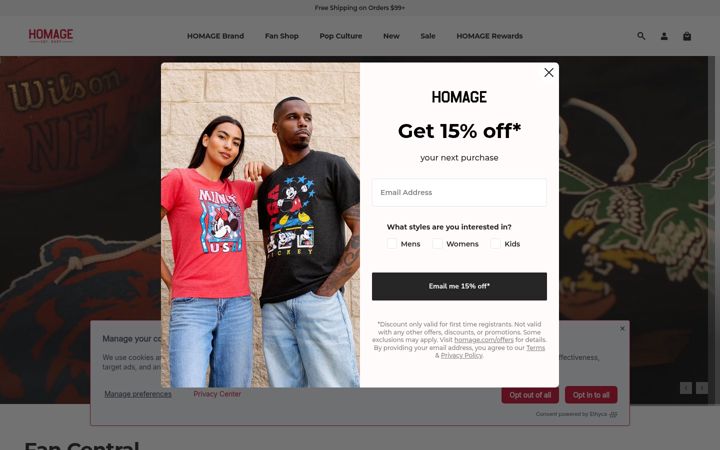 Screenshot of homage.com