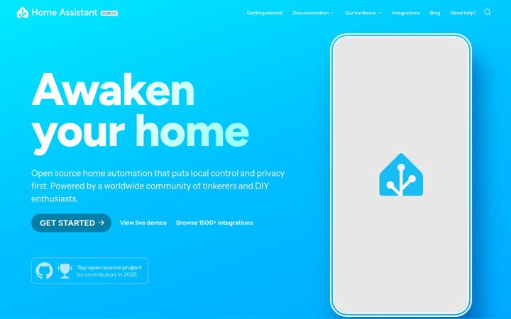 Snímek obrazovky home-assistant.io