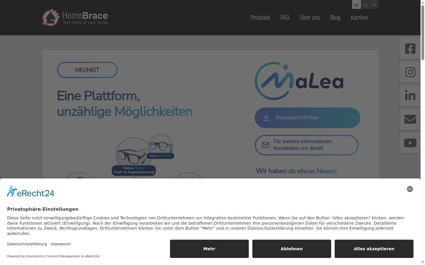 Screenshot des Einwilligungsbanners vor jeglicher Interaktion