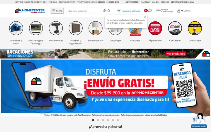 Captură de ecran a homecenter.com.co