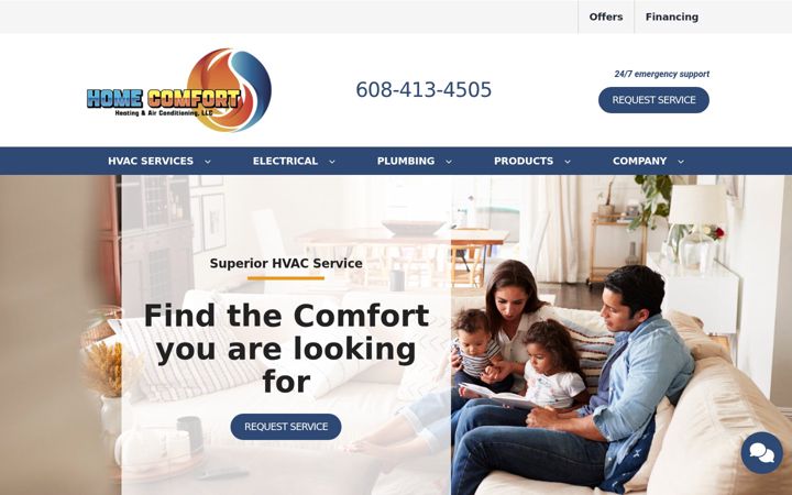 Screenshot of homecomfortheatingllc.com