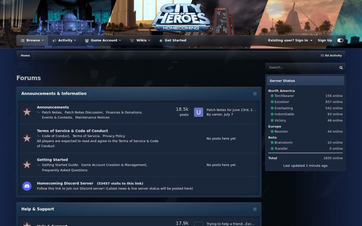Screenshot of homecomingservers.com