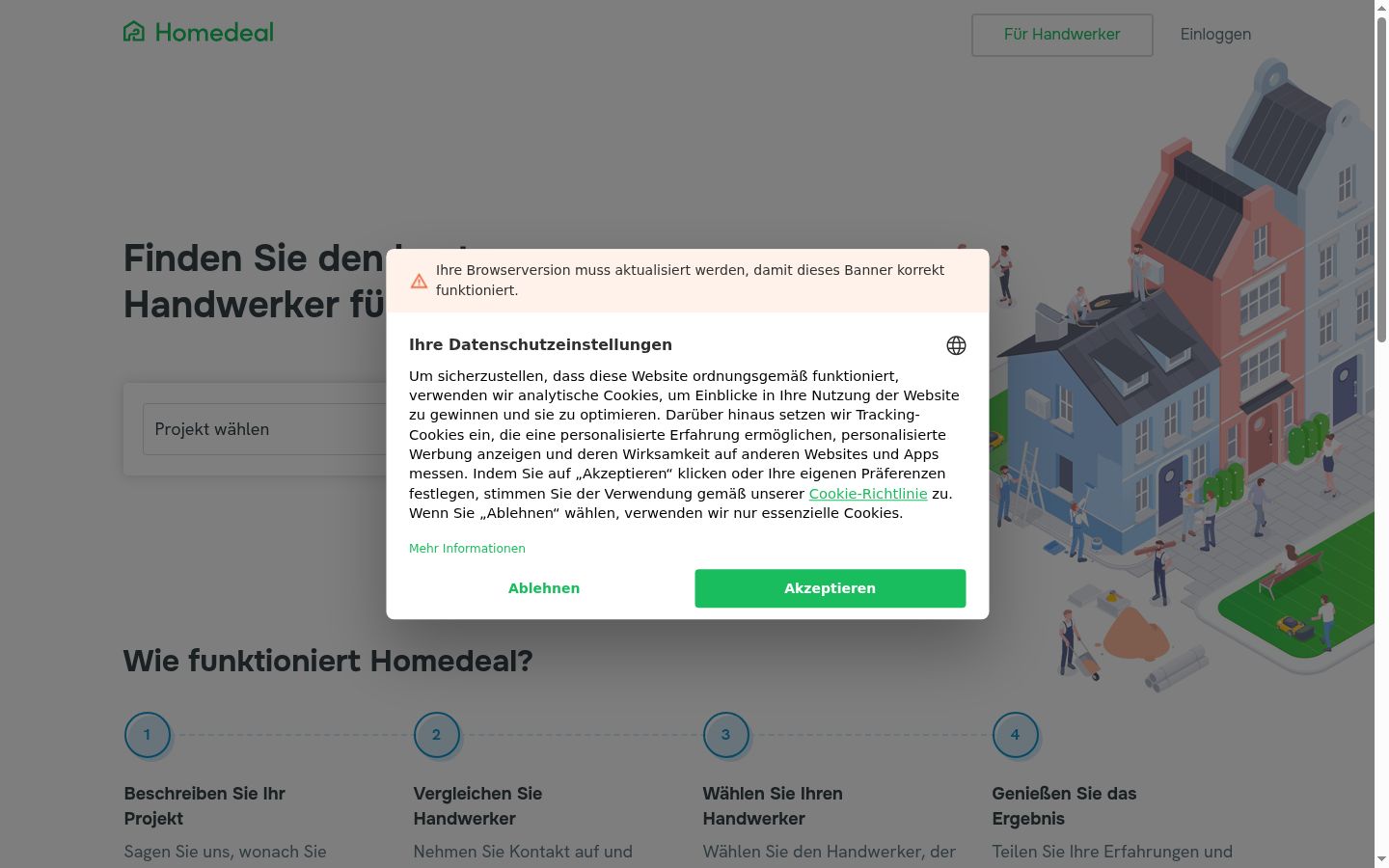 Skærmbillede af samtykkebanneret, som det blev vist før nogen interaktion