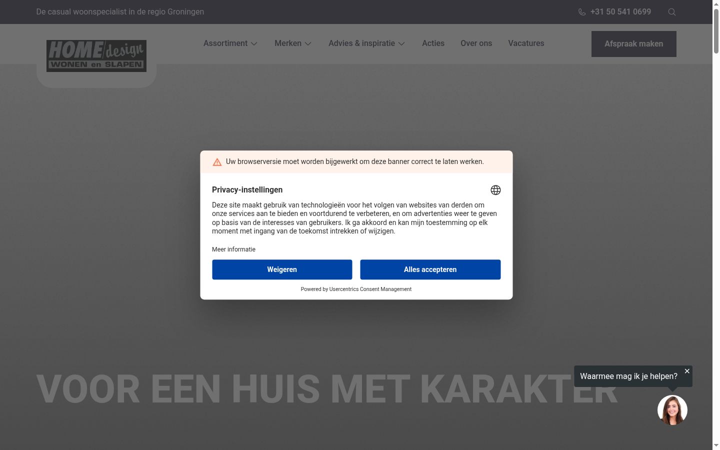 Skærmbillede af samtykkebanneret, som det blev vist før nogen interaktion