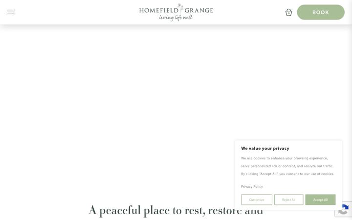 Screenshot of homefieldgrangeretreat.co.uk