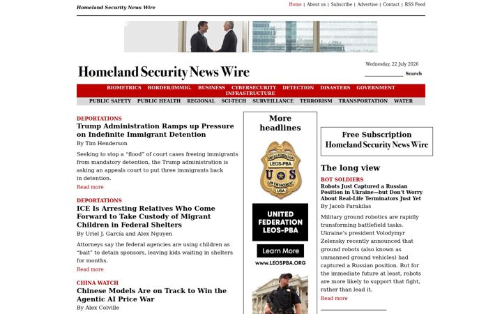 Screenshot of homelandsecuritynewswire.com