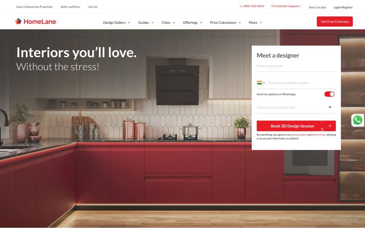 Screenshot of homelane.com