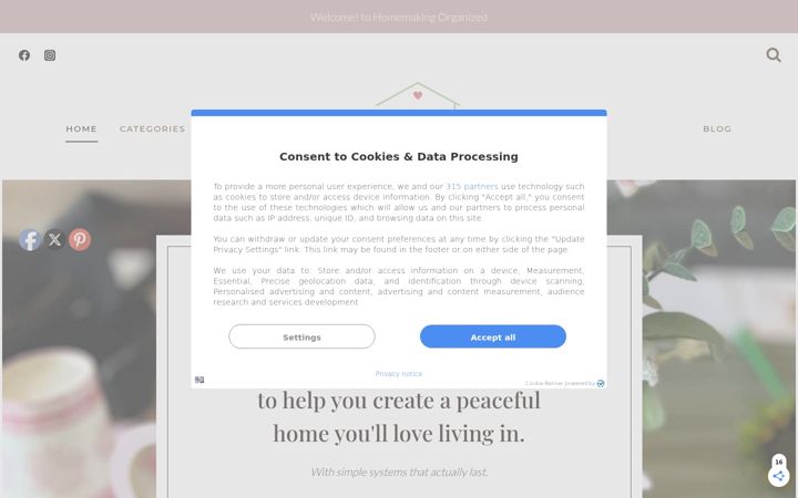 Screenshot of homemakingorganized.com