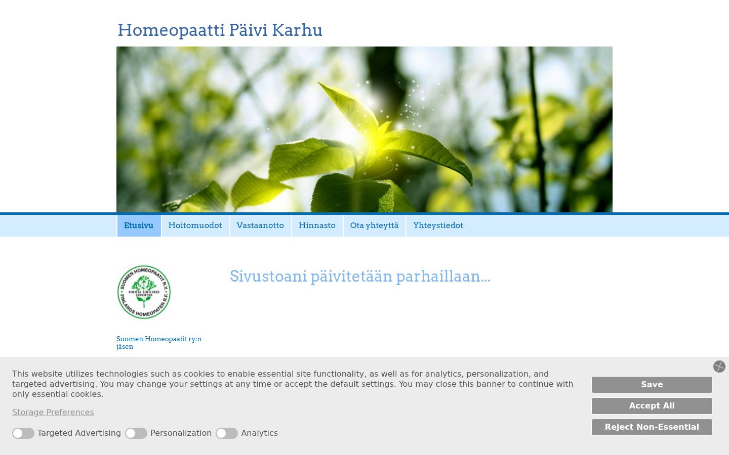 Kuvakaappaus suostumusbannerista, joka näytettiin ennen mitään vuorovaikutusta