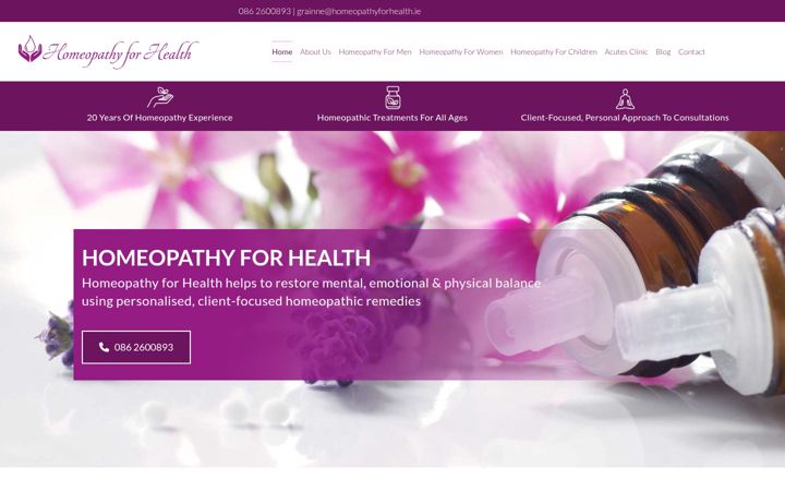 Screenshot of homeopathyforhealth.ie