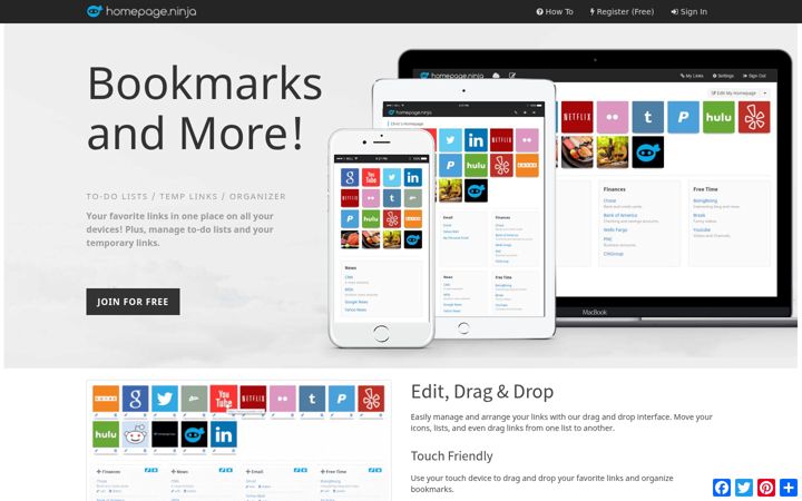 Screenshot of homepage.ninja