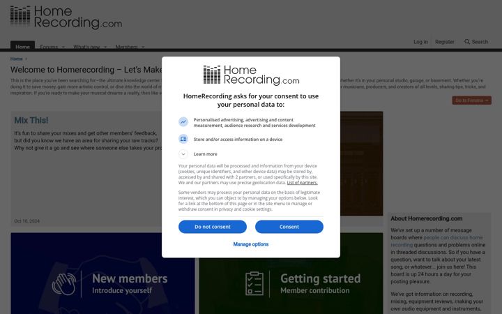 Screenshot of homerecording.com