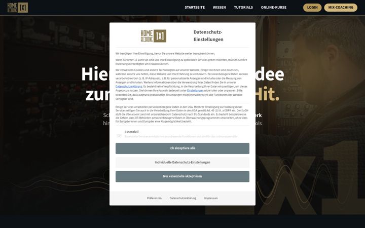 Screenshot of homerecording1x1.de