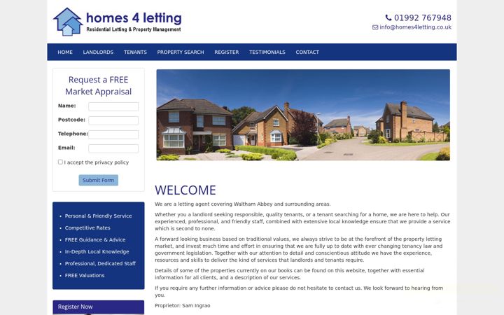 Screenshot of homes4letting.co.uk