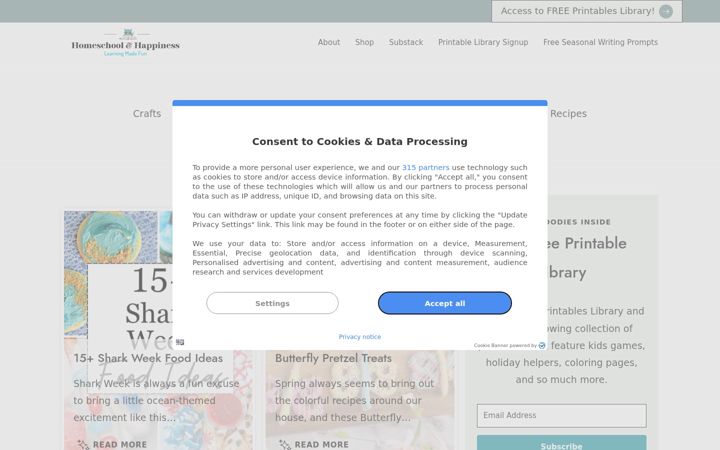 Screenshot of homeschoolandhappiness.com