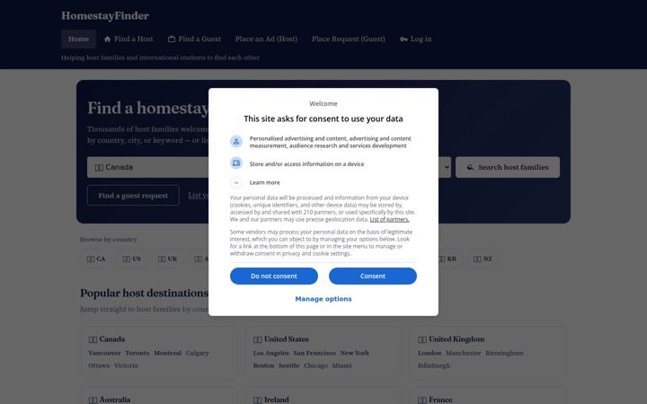 Screenshot of homestayfinder.com